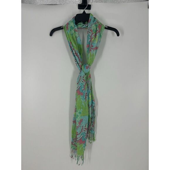 Lilly Pulitzer Accessories - Lilly Pulitzer Murfee Scarf Wrap Fringe Floral Printed Rayon Colorful Pink Green